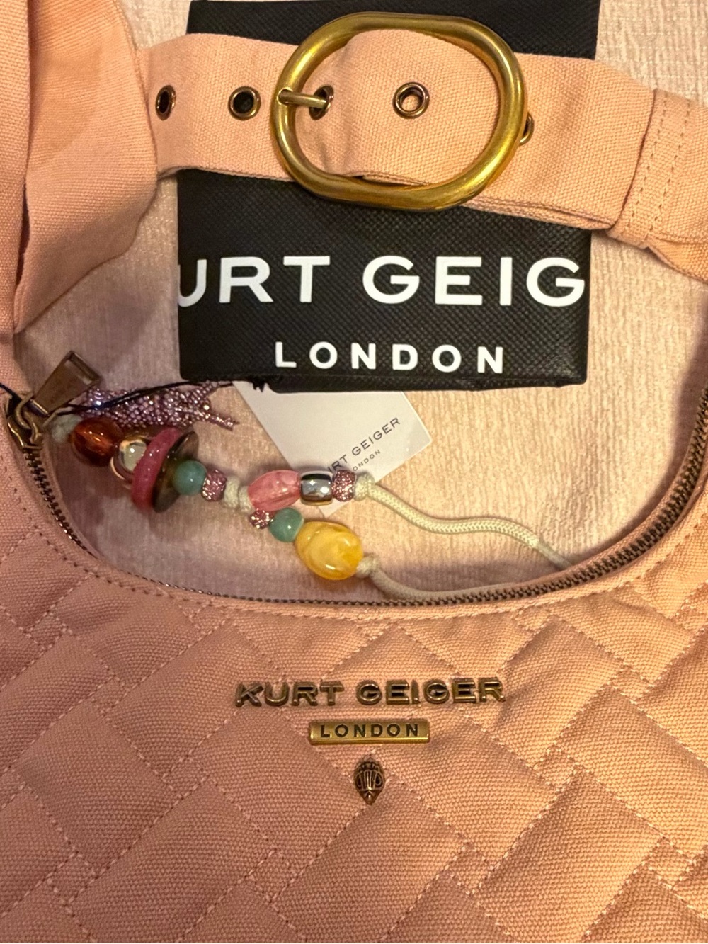 Kurt Geiger London Quilted Hobo Shoulder Bag Pastel Pink Purse Crossbody NWT - Picture 3 of 12